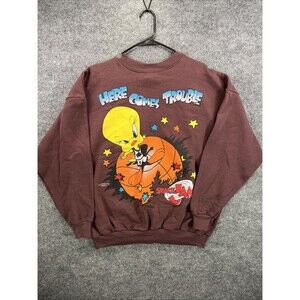 Vintage 1996 Space Jam Sweatshirt  Medium Brown Pullover Looney Tunes Tweety